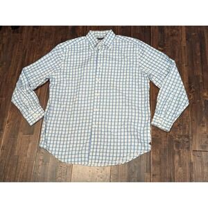 Joseph‎ Abboud Shirt Mens Large Blue Orange Plaid Button Down Long Sleeve Cotton